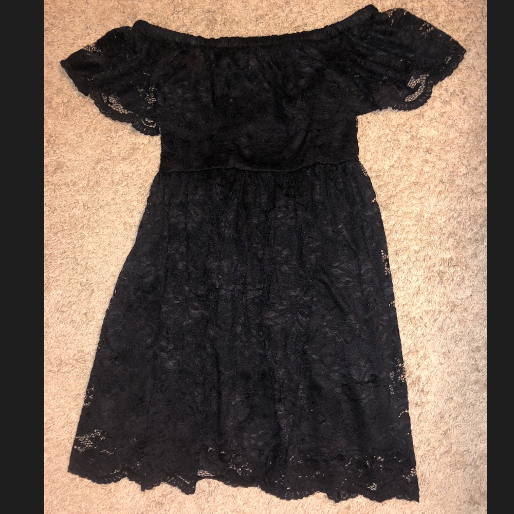 Black lace off the shoulder dress